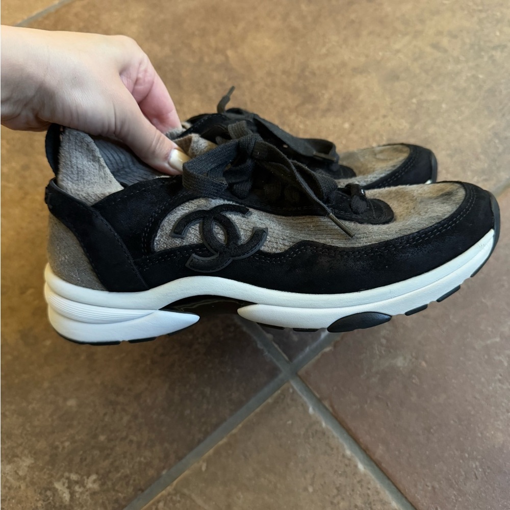 Chanel grey black suede sneaker trainer